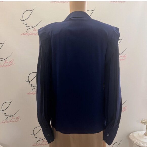 Monique Lhuilier. Sz 36. Designer. $119 Navy Pleated. Silk. Long Sleeve. B127 - Picture 6 of 8